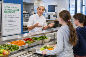 Réduction du gaspillage alimentaire dans une cantine scolaire grâce au tri et à la sensibilisation des élèves.